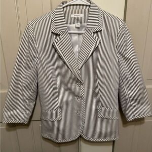 Dressbarn Blue & White Seersucker Striped blazer Jacket Women's  S Vintage